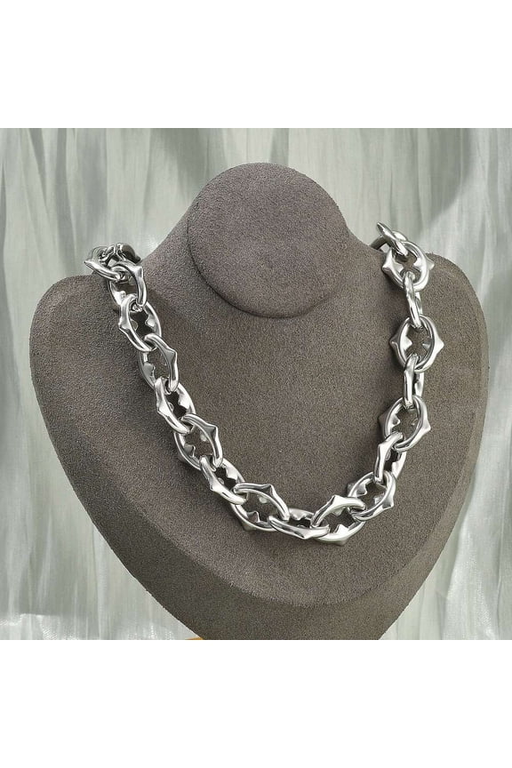 304 Stainless Steel Spiked Oval Link Chain Necklaces for Women Men Stainless Steel Color 18.46 inch(46.9cm)