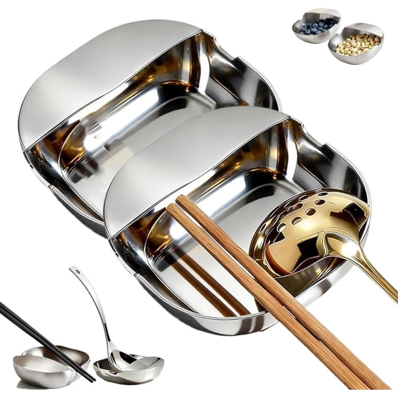 304 Stainless Steel Spoon Rest for Kitchen Counter | Heavy Duty Stable Base Utensil Holder, Large Ladle Spatula Rest for Stove Top, Multipurpose Snack Plate, Dishwasher Safe Silver Organizer (2Pcs)