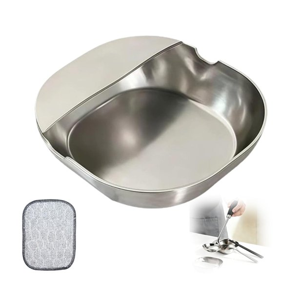 304 Stainless Steel Spoon Rest & Multipurpose Kitchen Utensil Holder for Kitchen Countertop, Self-Standing Ladle Holder with Stable Base, For Spatulas, Snack Containers (2 PCS)