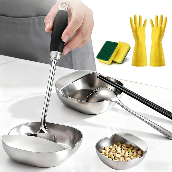 304 Stainless Steel Spoon Rest & Multipurpose Kitchen Utensil Holder, Self-Standing Ladle Holder with Stable Base, for Spatulas & Snack Containers