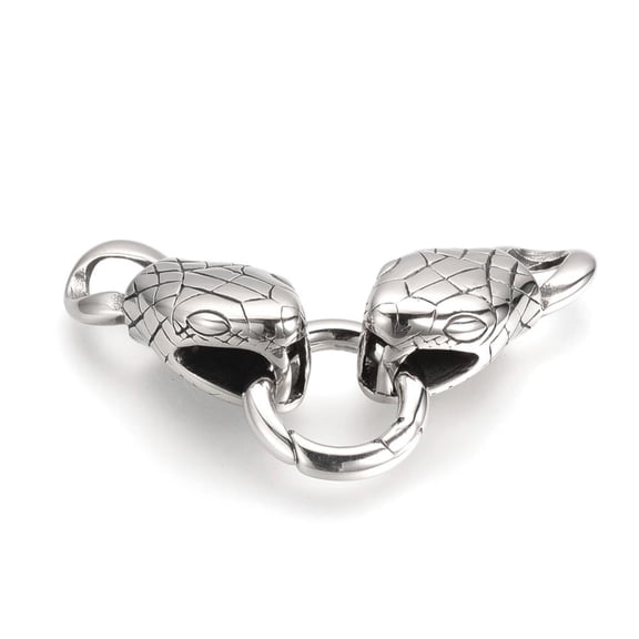 304 Stainless Steel Spring Gate Rings O Rings with Two Cord End Caps Snake Antique Silver 77x15x13mm 304 Stainless Steel