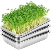 304 Stainless Steel Sprouting Tray Set, 3 Pack 13 x 8.7 x 2.3 in Microgreens Growing Trays with Mesh Insert for Wheatgrass and Seed Germination