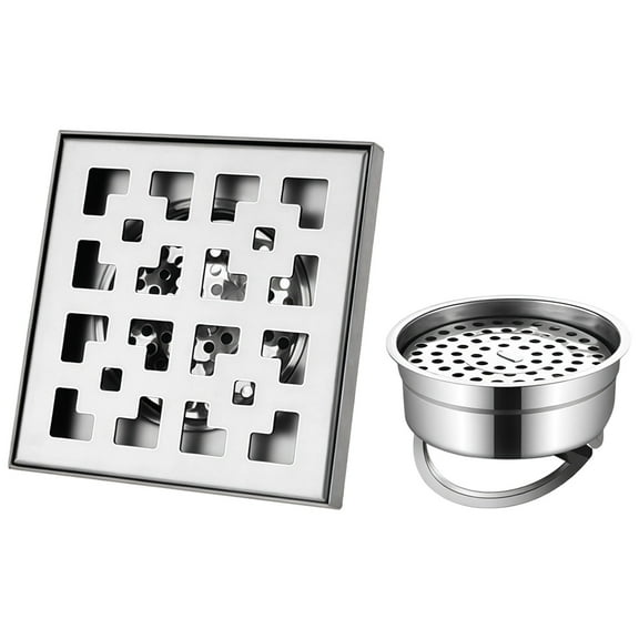 304 Stainless Steel Square Floor Drain for Balcony, Outdoor Large Flow Capacity, 5.90 in x 5.90 in (15 cm x 15 cm), Corrosion-Resistant, Easy Installation, with Anti-Clogging and Anti-Smelly Design