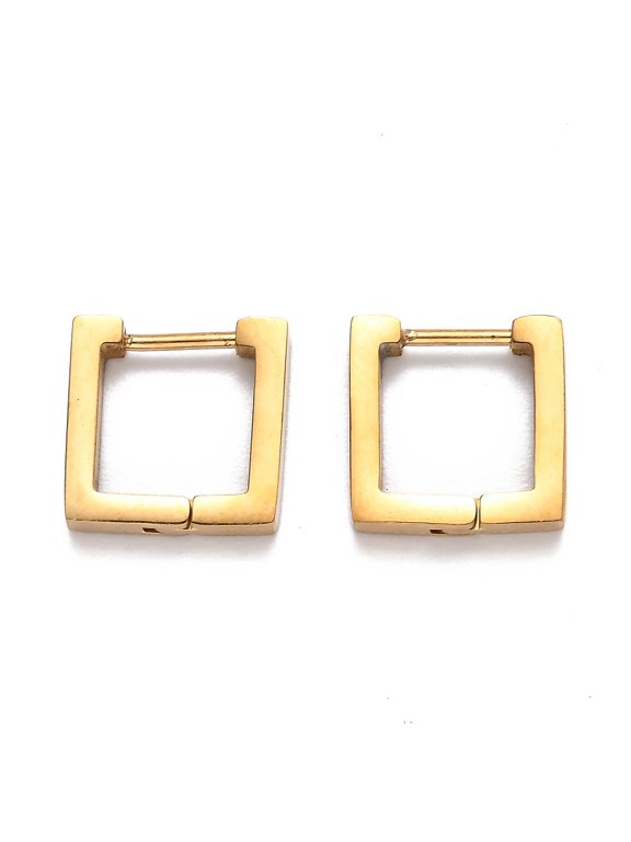 304 Stainless Steel Square Huggie Hoop Earrings Golden 12x12x3mm Pin: 1mm