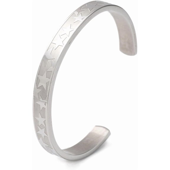 304 Stainless Steel Star Cuff Bangles Stainless Steel Color 6.3cm Inner Diameter Adjustable Fashion Jewelry Bracelet for Women