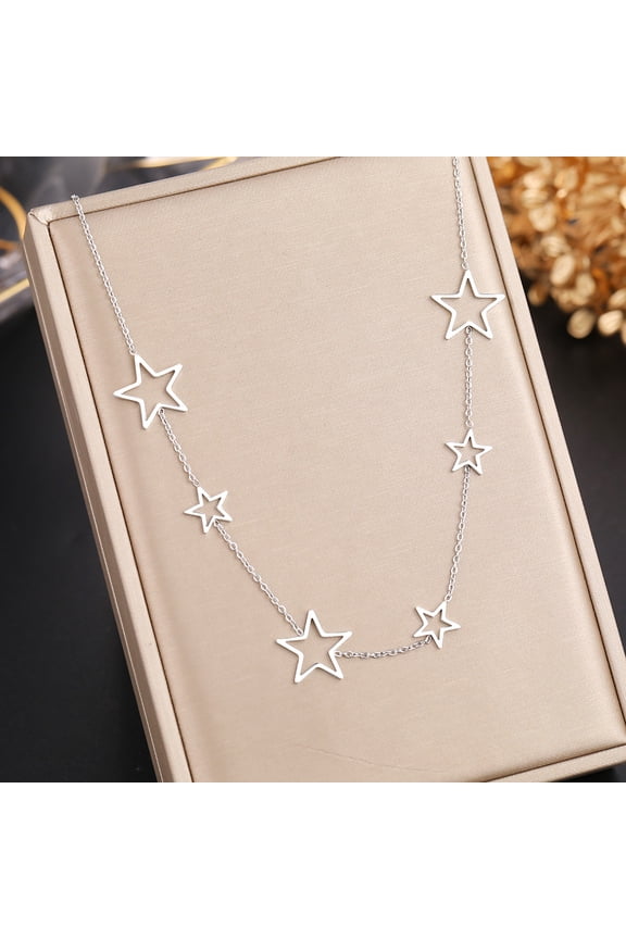 304 Stainless Steel Star Link Chain Necklaces for Women Stainless Steel Color 15.75 inch(40cm)