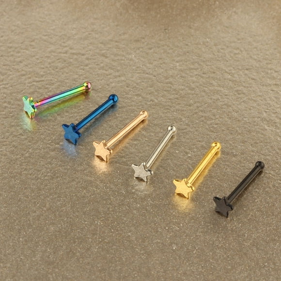 304 Stainless Steel Star Nose Bone Rings Golden 7mm Pin: 0.8mm Head: 3mm