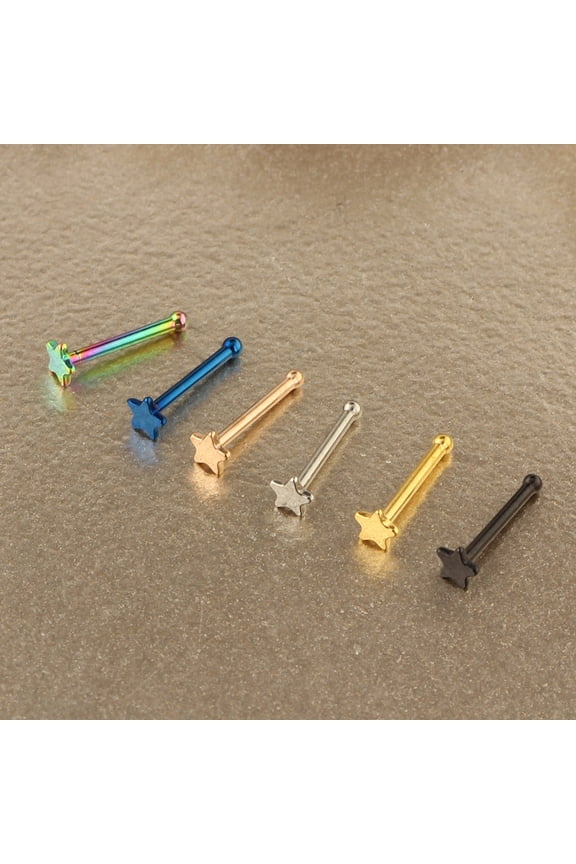 304 Stainless Steel Star Nose Bone Rings Stainless Steel color 7mm Pin: 0.8mm Head: 3mm