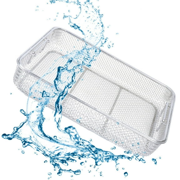 304 Stainless Steel Sterilization Basket Lab Kitchen Mesh Tray Cleaning Basket 15.7*11.8*2.8"
