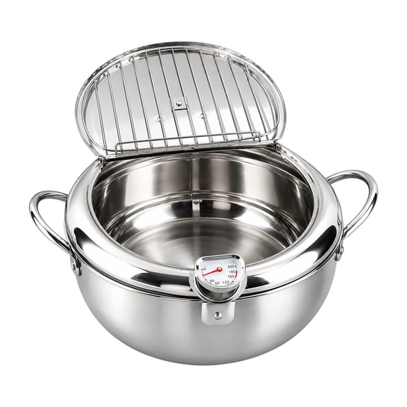 304 Stainless Steel Stovetop Deep Fryer Pot with Thermometer, Food-Grade Frying Pot with Rack and Lid, Induction Cooker Compatible for Home Kitchen