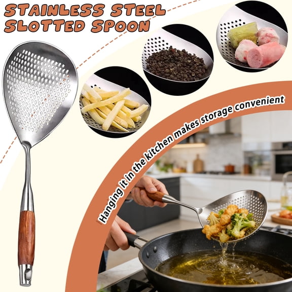 304 Stainless Steel Strainer Spoon - Large Slotted Skimmer Ladle for Noodles Pasta, Kitchen Colander Spoon, Deep Fry Mesh Strainer, Cooking Utensil White