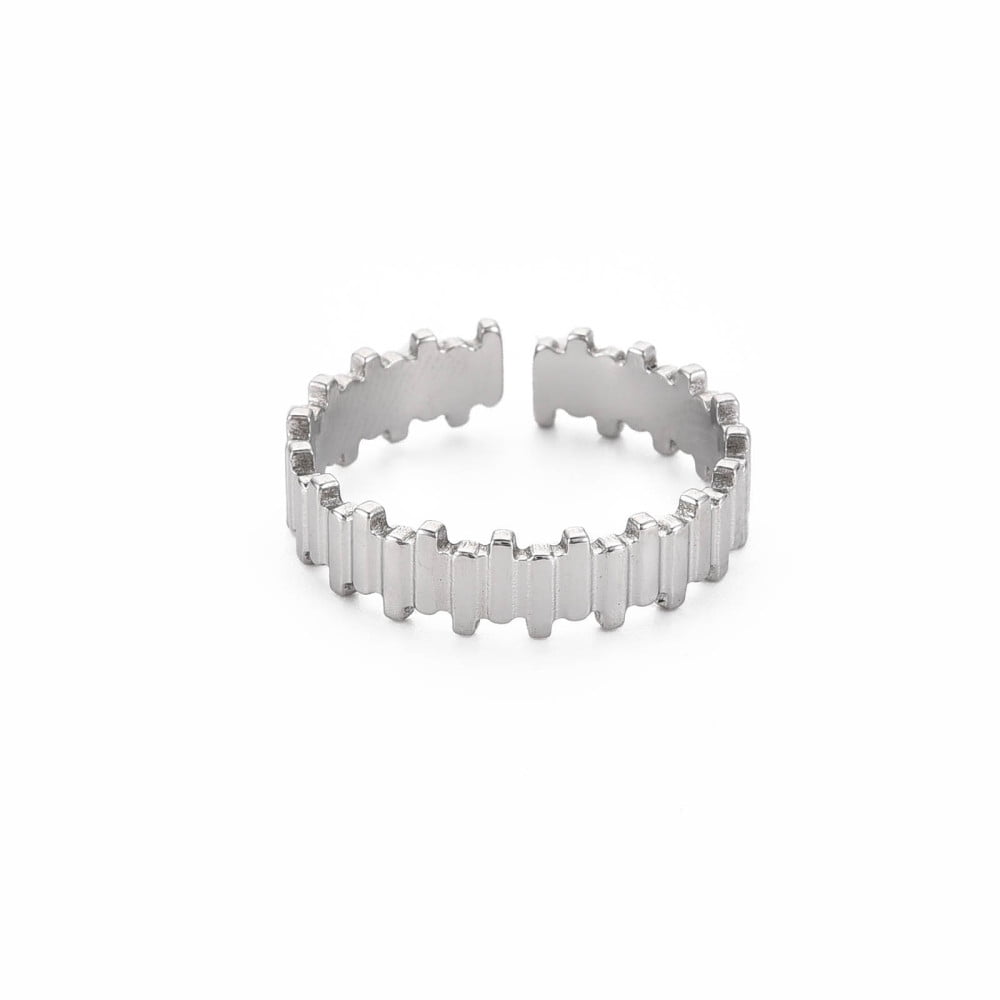 304 Stainless Steel Stripe Open Cuff Ring for Women Stainless Steel ...