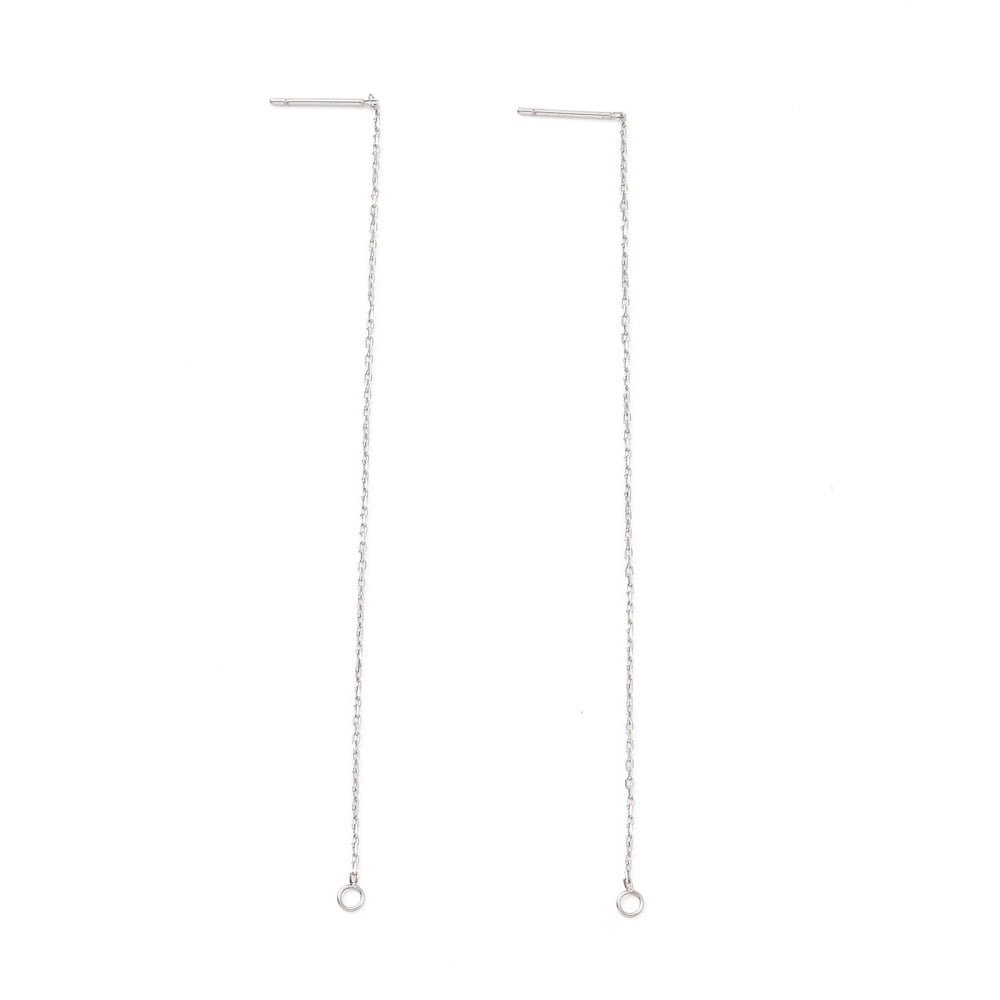 304 Stainless Steel Stud Earring Finding Cable Chains Ear Thread with Loops Stainless Steel color 100~109x0.7x0.25mm Hole: 1.7mm Pin: 0.7mm