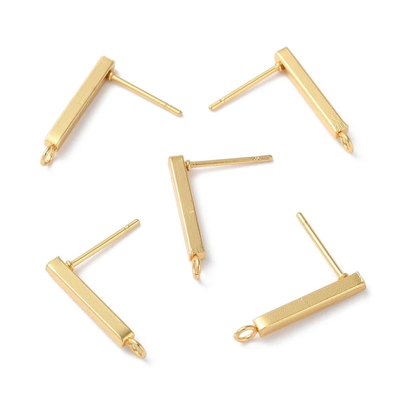 304 Stainless Steel Stud Earring Finding with Horizontal Loop Rectangle Real 18K golden Plated 18x3mm Hole: 1.8mm Pin: 0.8mm