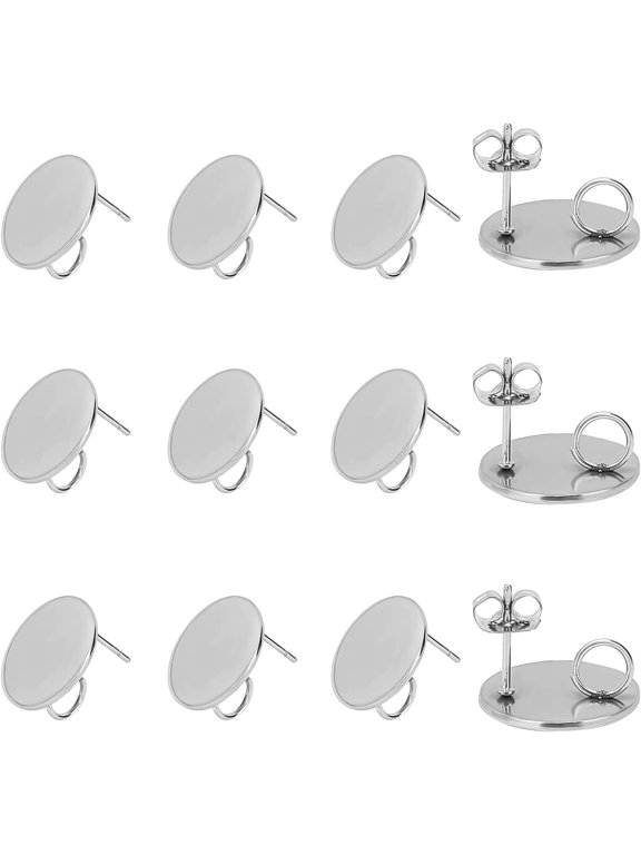 304 Stainless Steel Stud Earring Findings Ear Nuts Earring Backs Flat Round Stainless Steel Color 60pcs/box