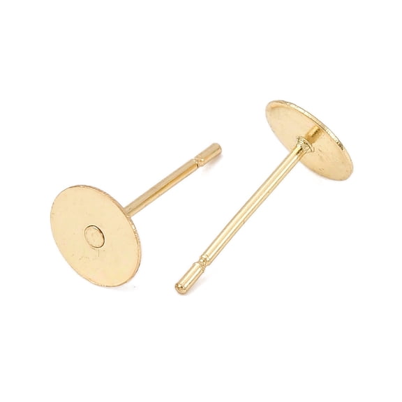 304 Stainless Steel Stud Earring Findings Flat Pad Earring Post Golden 12x6mm Pin: 0.7mm DIY