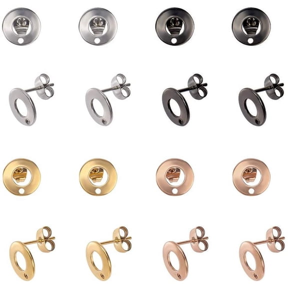 304 Stainless Steel Stud Earring Findings Flat Round Mixed Color 10x1mm Hole: 1.5mm Pin: 0.8mm 40pcs/box