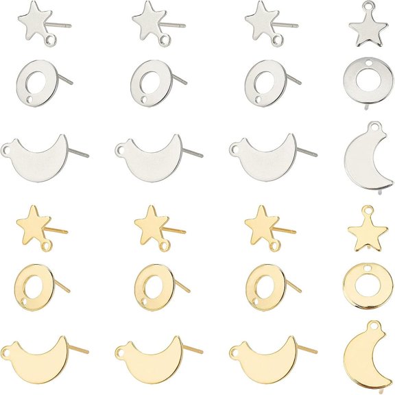 304 Stainless Steel Stud Earring Findings Mixed Shapes Mixed Color 36pairs/Box