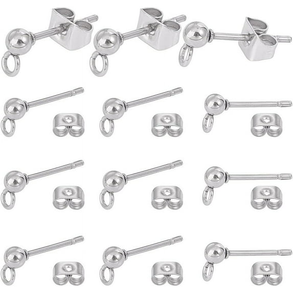 304 Stainless Steel Stud Earring Findings Round 201 Stainless Steel Friction Ear Nuts Stainless Steel Color 5~14x3~3.5x2.5~3mm Hole: 1~1.8mm Pin: 10x0.8mm