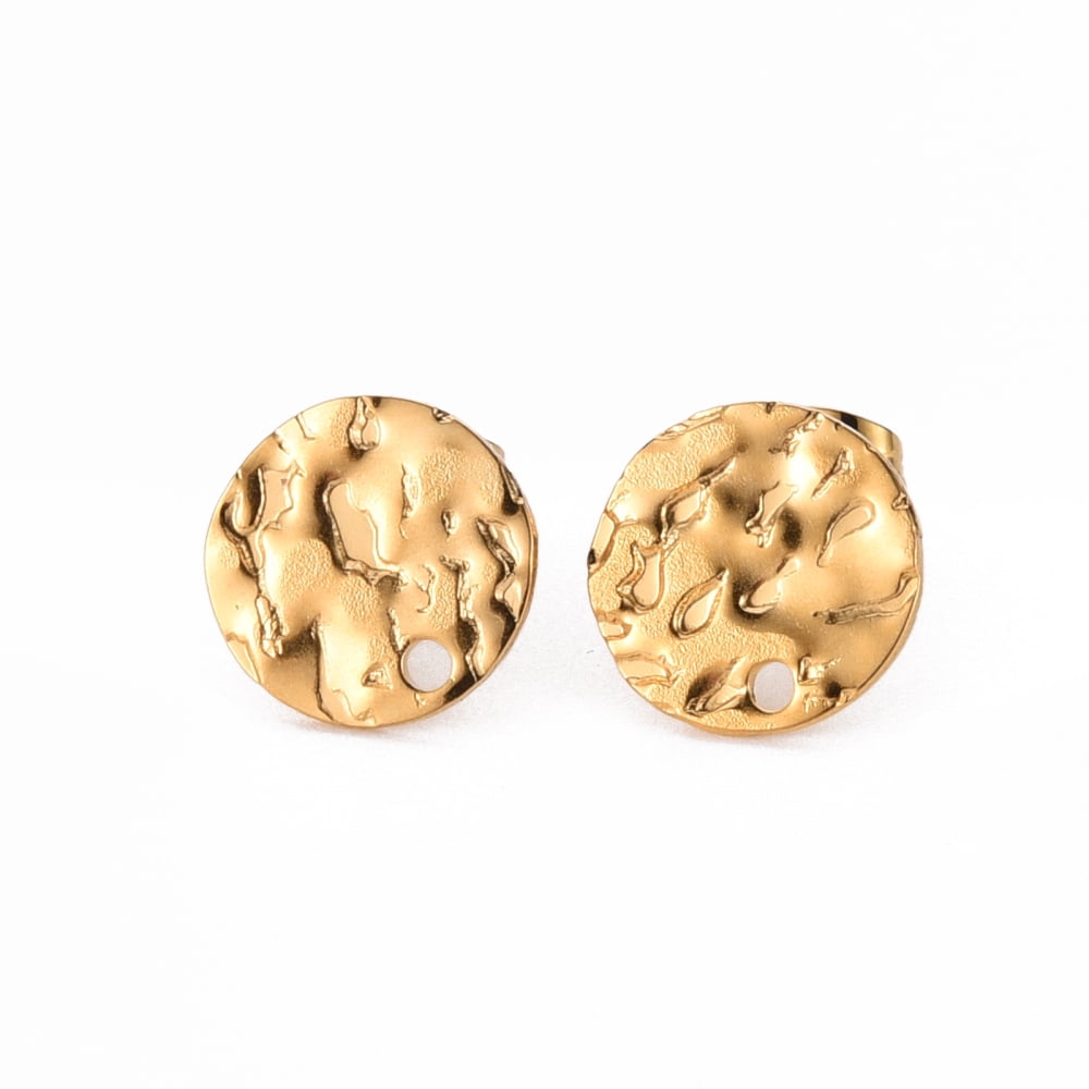 304 Stainless Steel Stud Earring Findings with Earring Backs Flat Round Real 18K Gold Plated 10mm Hole: 1.2mm Pin: 0.8mm