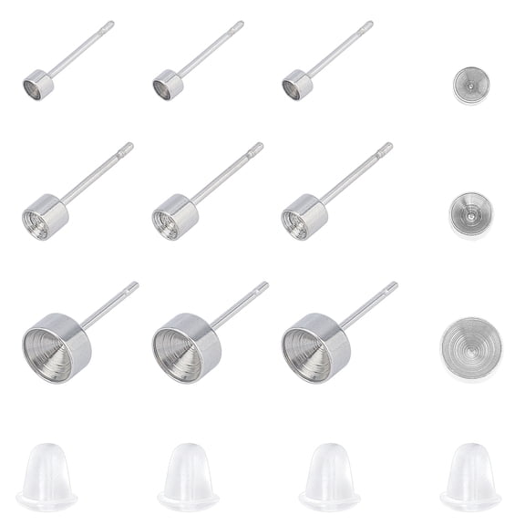 304 Stainless Steel Stud Earring Findings with Plastic Ear Nuts Stainless Steel Color 260pcs/box