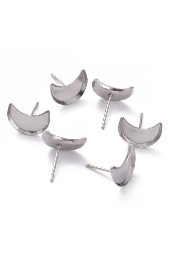 304 Stainless Steel Stud Earring Settings Moon Stainless Steel Color 7x5x1mm Tray: 5x3mm Pin: 0.8mm