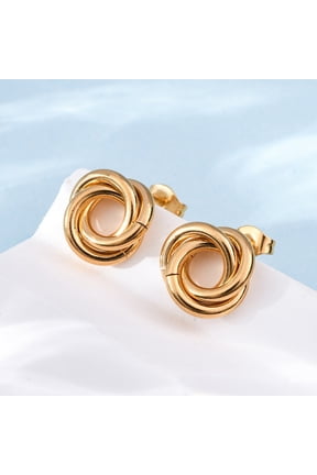 304 Stainless Steel Stud Earrings Hypoallergenic Earrings Interlocking Rings with Ear Nuts Golden 13mm Pin: 0.8mm 6pairs/card diy