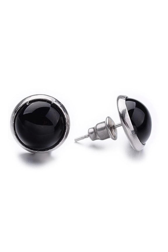 304 Stainless Steel Stud Earrings Natural Agate Cabochon 16Mm Pin: 0.7Mm Z296