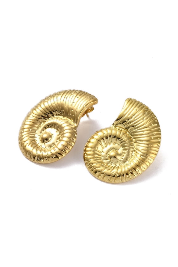 304 Stainless Steel Stud Earrings Shell Golden 30x23mm for DIY