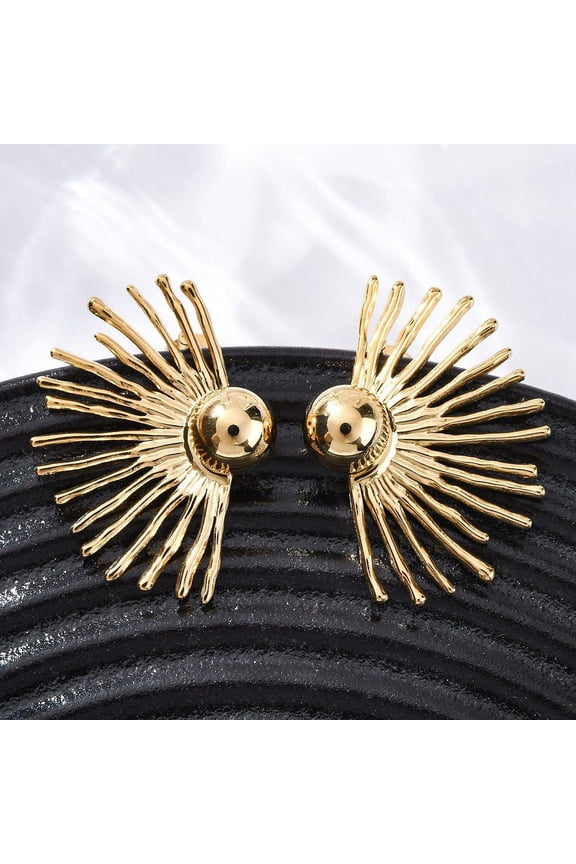 304 Stainless Steel Stud Earrings Sun Ion Plating(IP) Real 18K Gold Plated 22.5x31mm