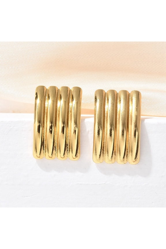 304 Stainless Steel Stud Earrings for Women Ion Plating(IP) Stripe Rectangle Real 18K golden Plated 19.5x12mm 304 Stainless Steel