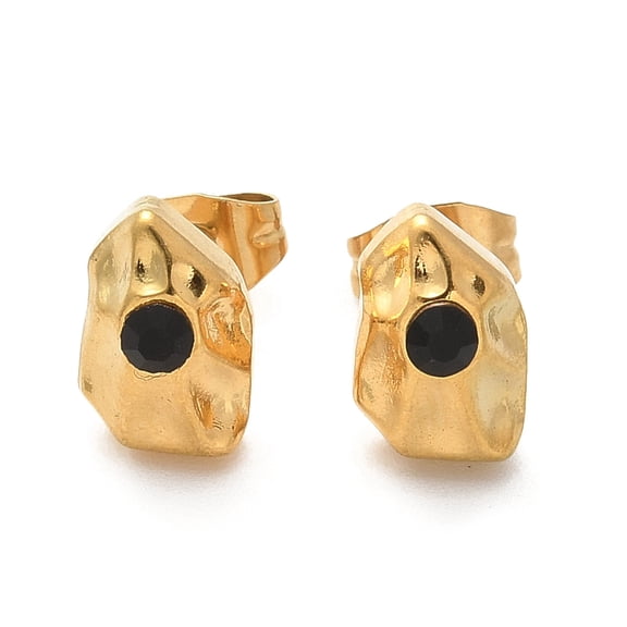 304 Stainless Steel Stud Earrings with Rhinestone Ion Plating(IP) Nuggest Real 18K golden Plated 10x6.5mm