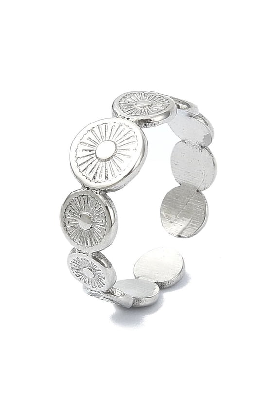 304 Stainless Steel Sun Flower Open Cuff Rings Stainless Steel Color Adjustable 7mm diy