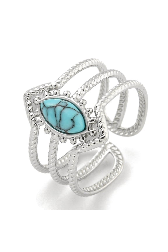 304 Stainless Steel Synthetic Turquoise Cuff Rings Horse Eye Wide Band Open Rings for Women Men Stainless Steel color 15mm Inner Diameter: Adjustable