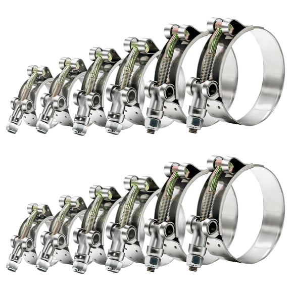304 Stainless Steel T-Bolt Hose Clamp Set, 6 Sizes 28-64mm, Automotive Industrial Use