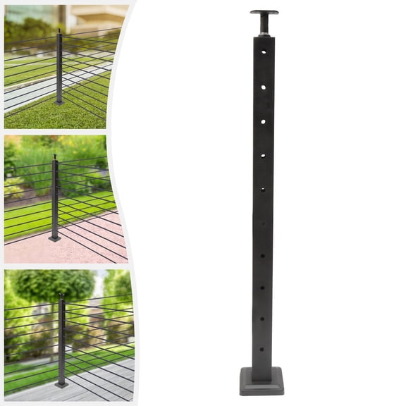 304 Stainless Steel T Shape Corner Cable Railing Post, 0.04" Thick, 36"x2"x2" 10 Hole 3 Sides, 220Lbs Load Capacity, with Assembling Screws Wrench & Top Brackets(Flat+Curved) for Deck Railing System