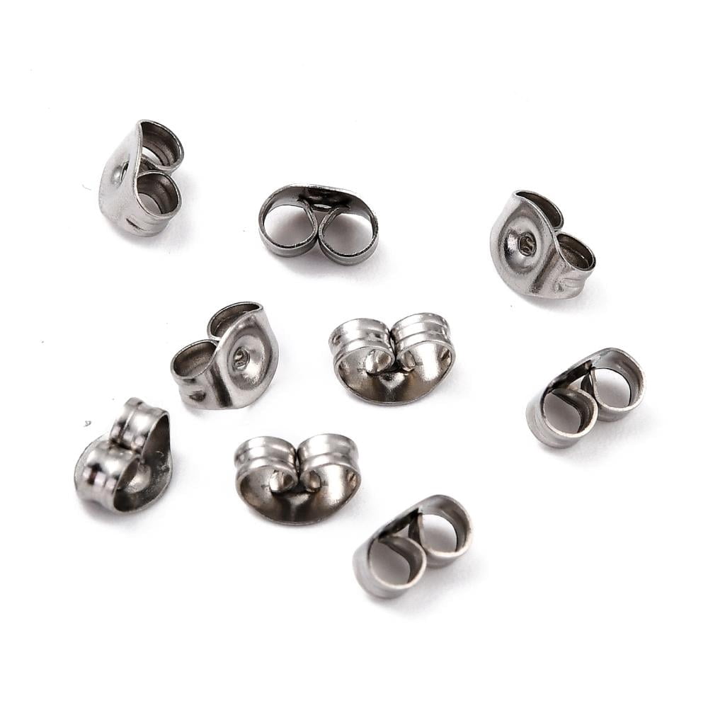 304 Stainless Steel Resistant 304 Stainless Steel Ear Nuts Butterfly Earring Backs for Post Earrings Stainless Steel color 6x4.5x3mm Hole: 0.8mm