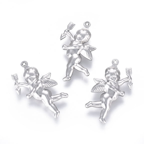 304 Stainless Steel Tarnish Resistant 304 Stainless Steel Pendants Matte Angel/Cupid/Cherub Stainless Steel color 29x16.5x5mm Hole: 0.8mm