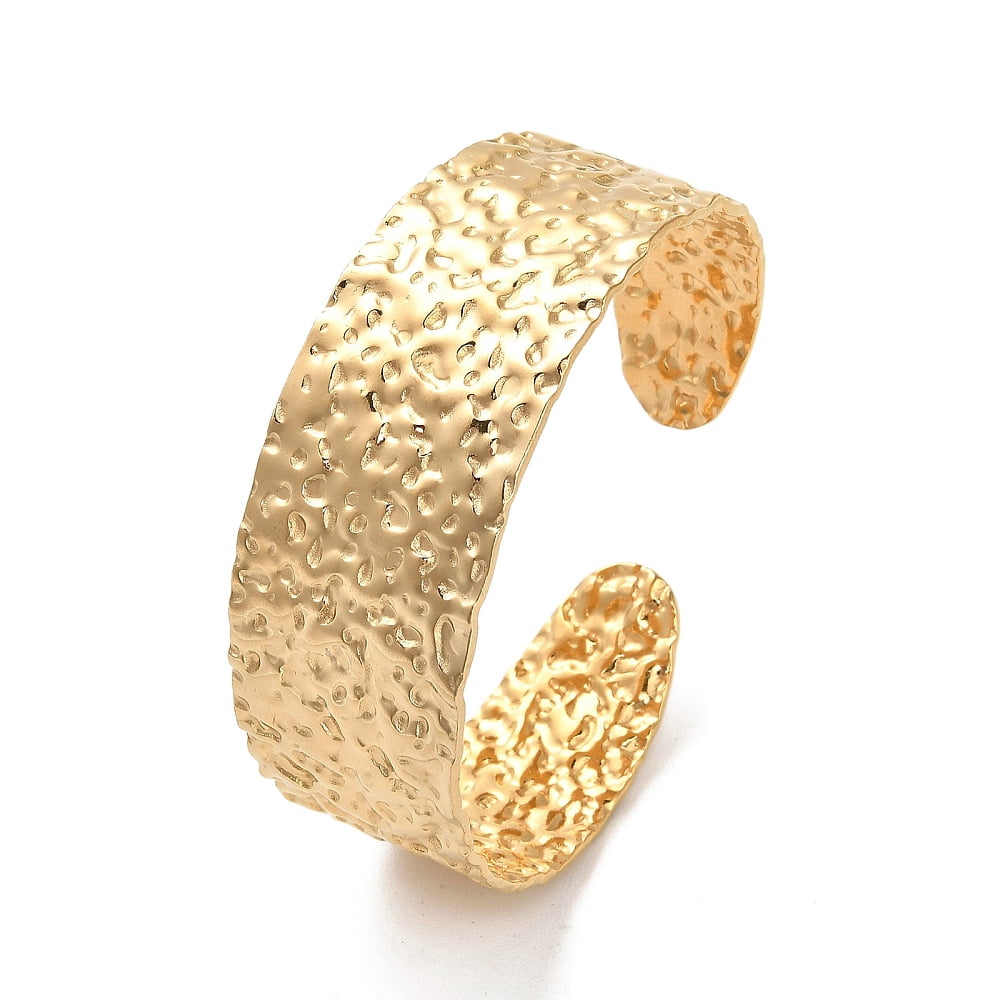 304 Stainless Steel Textured Flat Cuff Bangles Golden Inner Diameter: 2 ...