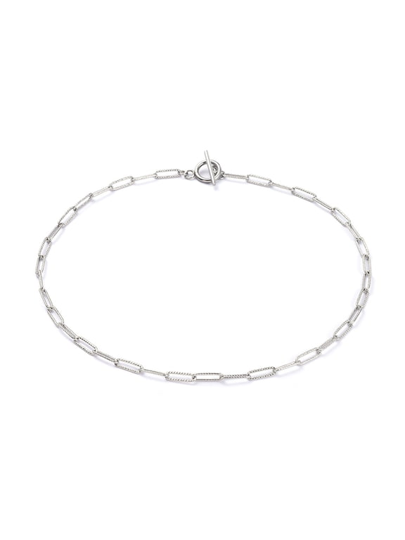 304 Stainless Steel Textured Paperclip Chains Necklaces with Toggle Clasps Stainless Steel color 16.33 inch(41.5cm)