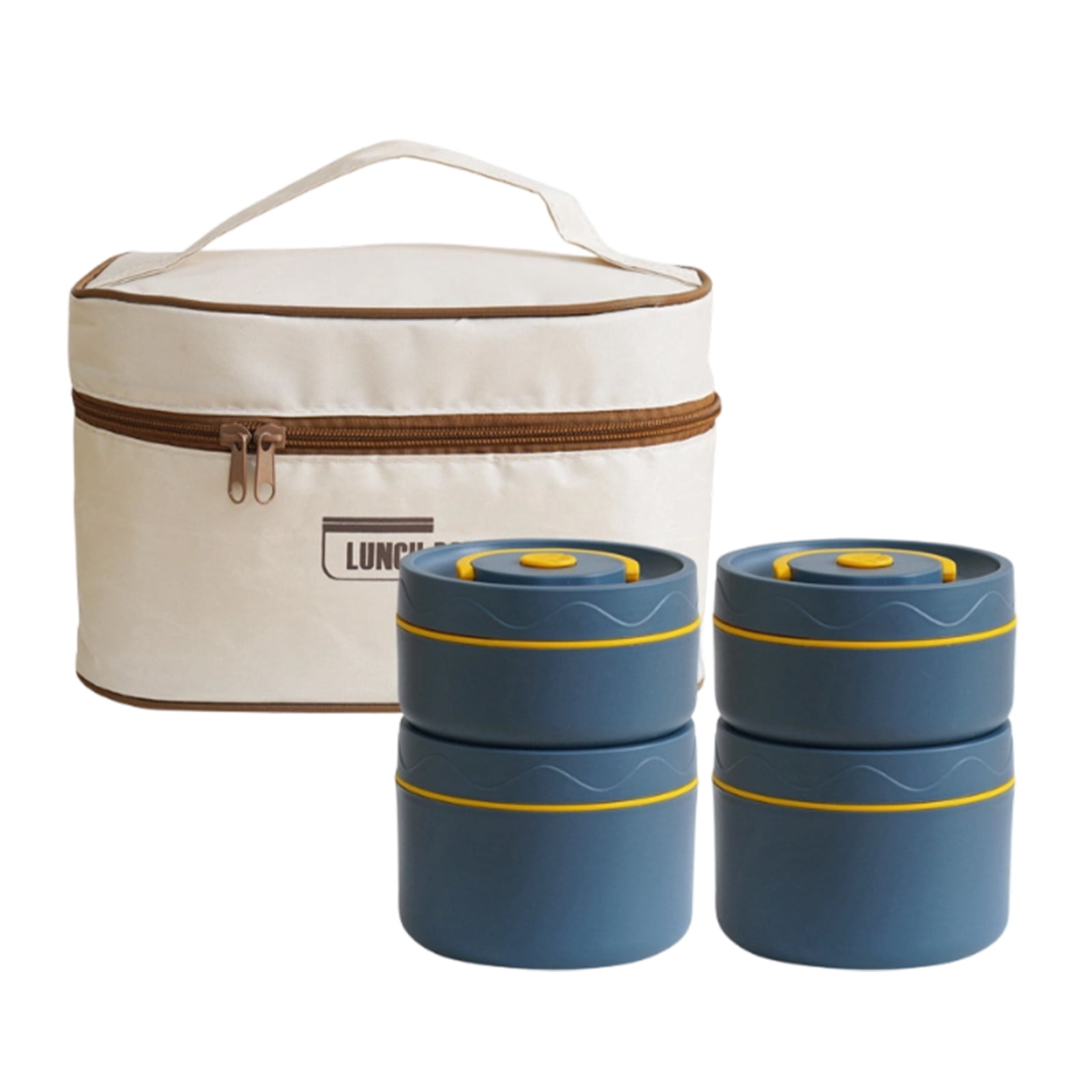 304 Stainless Steel Thermal Lunch Box With Portable Tote 4-Pack Round ...