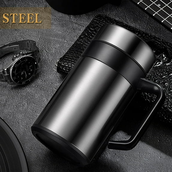 304 Stainless Steel Thermal Mug Thermos Water Bottle Tea Tumber for Office Water Cup with Handle Coffee Mug Tea Cup Man Gifts (Silver,400ml)