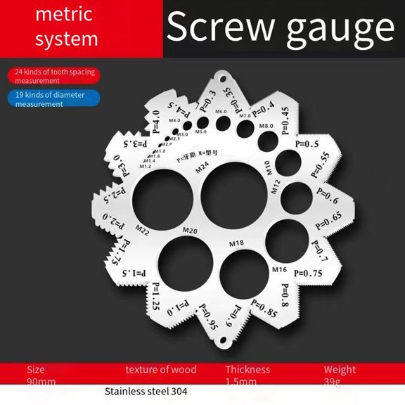 304 Stainless Steel Thread Gauge Set with Caliper Length and Pitch Measurement Featuring 24 Thread Pitch and 15 Diameter Ranges for Metric and British Standards Compatible w(A)