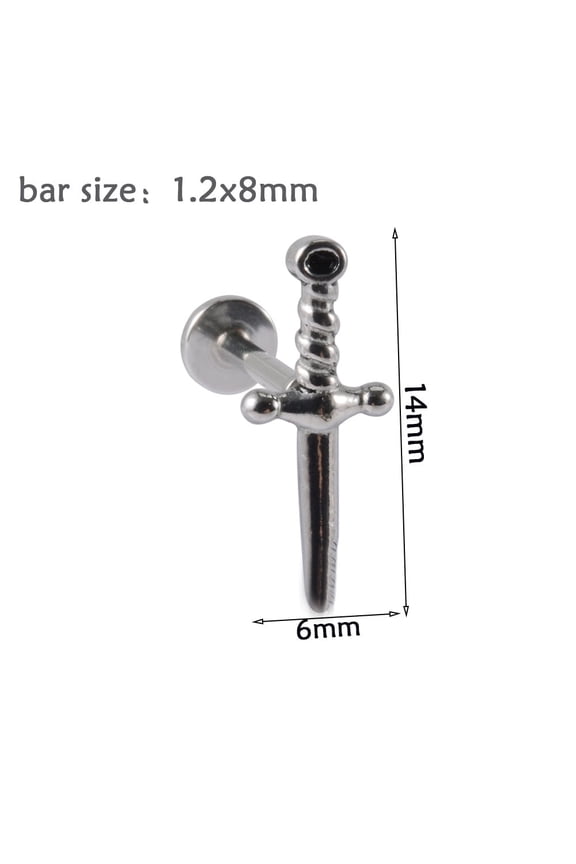 304 Stainless Steel Threadless Labret Stud Tragus Stud Flat Back Earring Stainless Steel Color 8mm Pin: 1.2mm