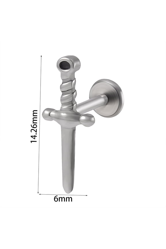 304 Stainless Steel Threadless Labret Stud Tragus Stud Flat Back Earring Stainless Steel color Sword 8mm Pin: 1.2mm 304 Stainless Steel