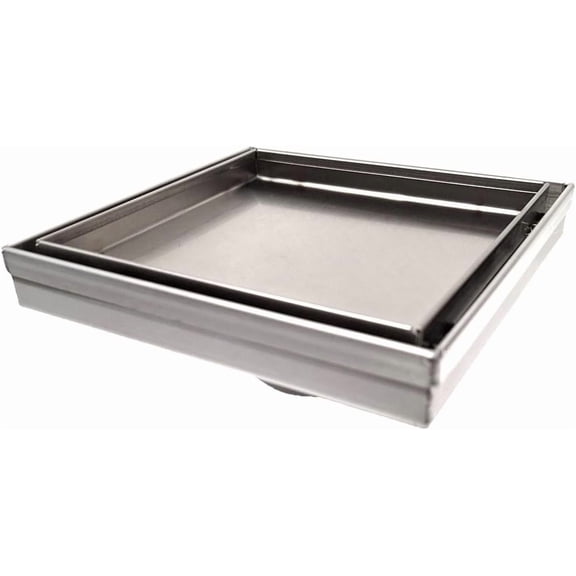SereneDrains 304 Stainless Steel Tile in Square Brushed Nickel Shower Drain Kit Hair Catcher Strainer Grate Cover Bathroom Floor Insert (Brushed Nickel, 6 Inch)