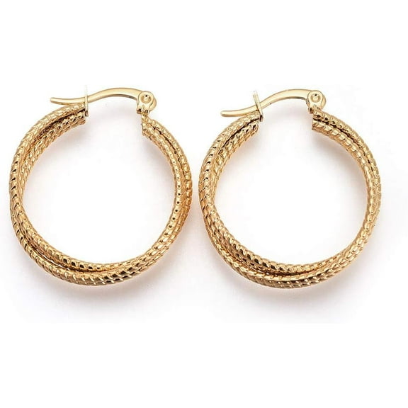 304 Stainless Steel Triple Hoop Earrings Gold Textured Oval Simple Handmade Earrings Jewelry for Her Perfect for Sensitive Ears