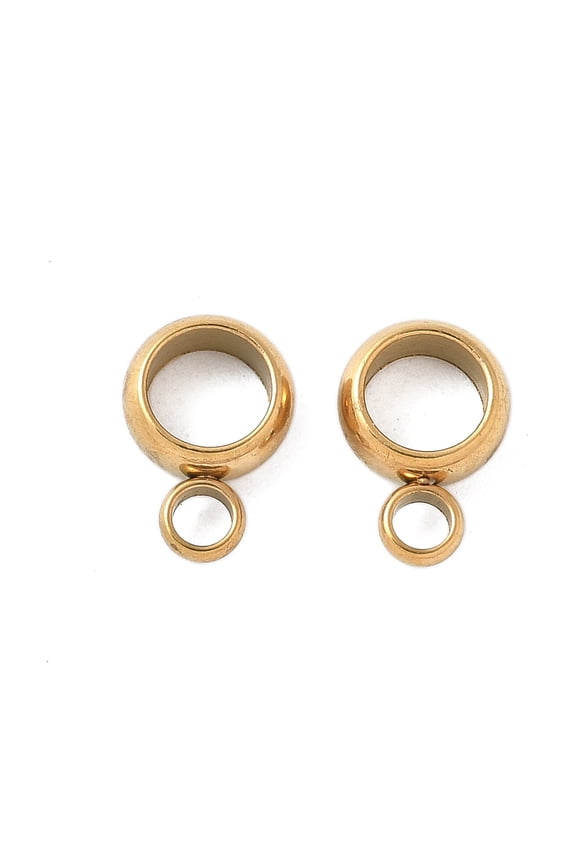 304 Stainless Steel Tube Bails Loop Bails Ring Ion Plating(IP) Real 18K Gold Plated 8.5x6x2.5mm Hole: 2mm Inner Diameter: 4mm