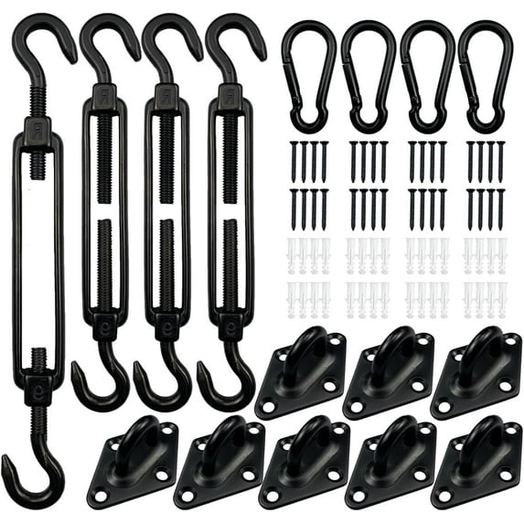 Sunshade Sails Hardware Kit, Heavy Duty Sun Shade Sail Accessories, 24' Long Stainless Steel Wire Awning Attachment Tightener Set for Rectangle Deck Cover D