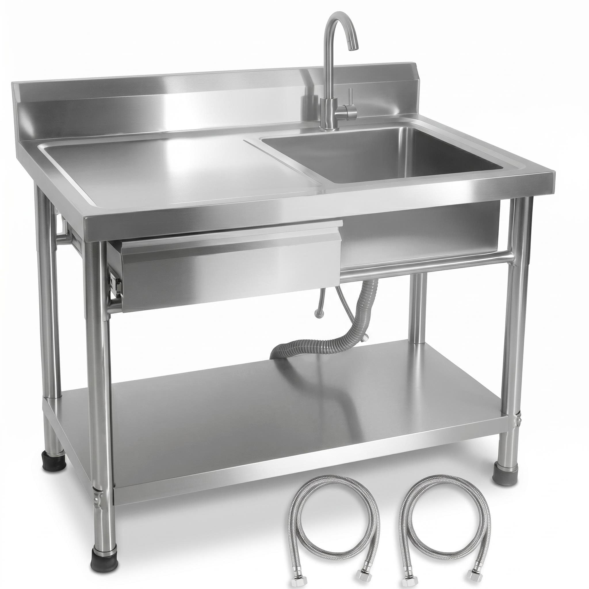 304 Stainless Steel Utility Sink, Commercial Restaurant Kitchen Sink for Restaurants Laundry Rooms and Home Use, Free Standing Stainless Steel Single Bowl with Drawer and Adjustable Lower Shelf
